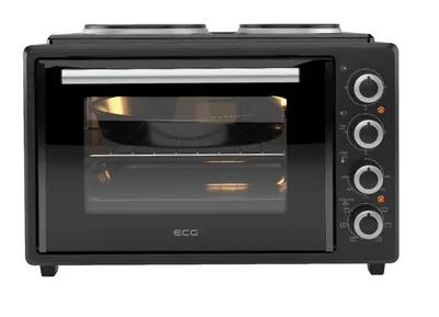 Produktbild von ECG ETH 3501B | Mini-Backofen | 35 L | 2 elektrische Kochplatten | Einstellbare Ofentemperatur (90–250 °C) | Schwarz |