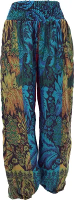 Produktbild von Flauschige Boho Pluderhose, Wohlfühlhose - Petrol/bunt, Damen, Blau, Polyacryl, Hosen