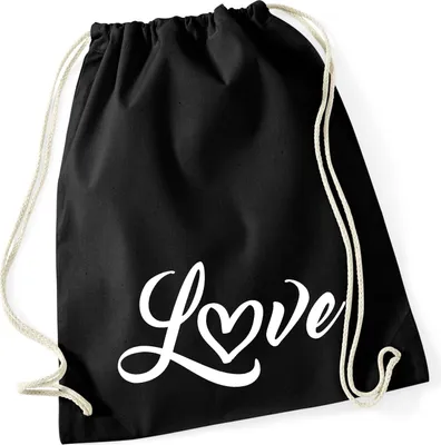 Produktbild von Huuraa Turnbeutel Love Herz Hearth 12 Liter Black Baumwolle Rucksack Geschenkidee