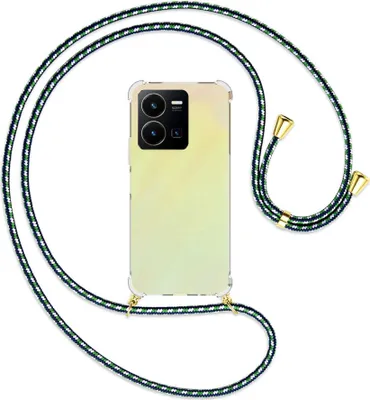 Produktbild von Handykette Backcover-Schutzhülle mit Band (Metall goldfarben) für vivo Y35 4G (6.58''), vivo Y22s - grün/blau/weiß