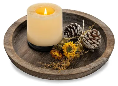 Rustikales Holztablett, rund, 28 cm, für Kerzen & Dekoration