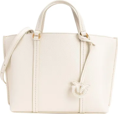 Produktbild von PINKO Leder Handtasche Umhängetasche Carrie Classic Shopper White - Antique Gold creme