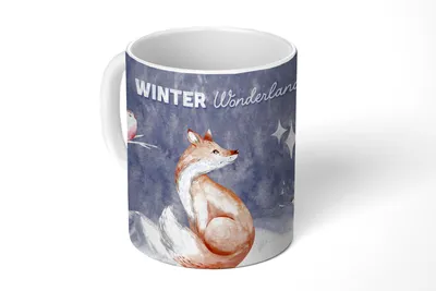 Produktbild von KitchenYeah® Tasse Kaffeetasse Kaffeebecher 350 ml Winter - Fuchs - Kaninchen - Vogel Teetasse - Fototasse - Becher - Keramikbecher - Teebecher - Kaffeetasse - Bürotasse