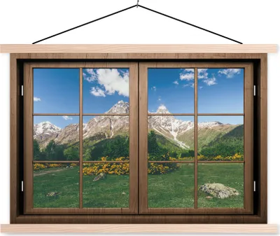 Produktbild von MuchoWow® Textilposter Aussicht - Berg - Natur 60x40 cm mit holzfarbenen Rahmen - Bilder