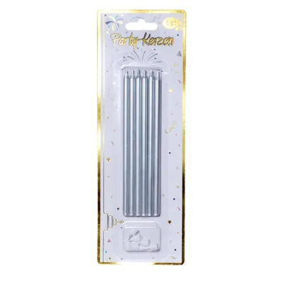 Produktbild von Kerzen - Set silber metallic 16 cm 6 Kerzen mit Halter Geburtstag Kuchenkerzen