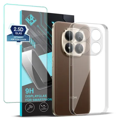 Produktbild von Handyhülle für Xiaomi Redmi Note 15 Pro+ 5G mit 9H Displayglas Displayschutz Hülle Transparent Flexibel Elastisch Case Cover Backcover Schutzhülle