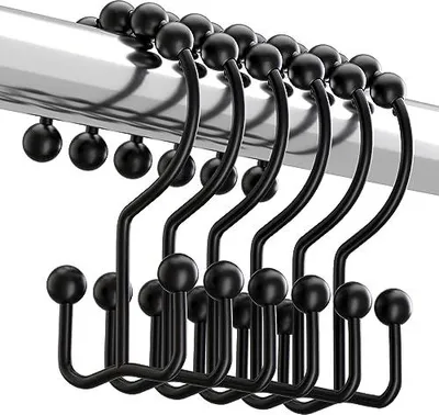 Produktbild von Duschvorhanghakenringe, rostbeständige Doppelgleit-Duschhakenringe aus Metall für Badezimmer-Duschstangenvorhänge, 12er-Set – Nickel