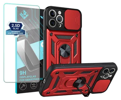 Produktbild von Armor Handyhülle für Apple iPhone 12 Pro  mit 9H Displayglas Displayschutz Kameraschutz Handy Panzer Case Cover Schutzhülle Outdoor Farbe: Rot