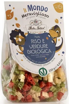 Produktbild von NUDELN (DREIFARBIGE REISNUDELN) FÜR KINDER – DINOSAURIER, GLUTENFREI, , 250 g – PASTA NATURA