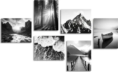 Image de Noir et Blanc Paysage de Montagne Set de Tableaux sur Toile 20x25cm 6pcs sans Cadre