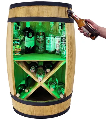 Immagine prodotto di Bar in botte di vino con ripiano a X, apribottiglie e illuminazione a LED RGB Bar con ripiano per grappe