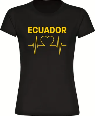 Produktbild von multifanshop Damen T-Shirt - Ecuador - Herzschlag, schwarz, Größe 3XL