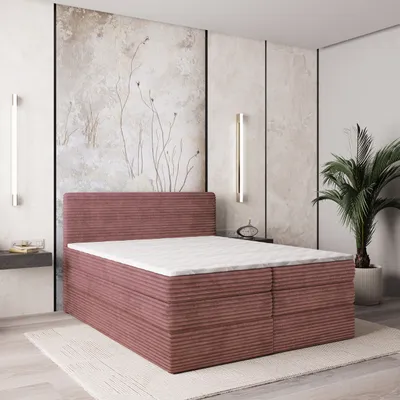 Produktbild von Masseno Boxspringbett LUNERA 160x200 cm Komplett-Set mit Bonell Matratze und Topper, Polsterbett mit Bettkästen -Rosa, TILIA 62