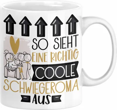 Produktbild von Schwiegeroma Geschenk Tasse Geschenkidee für Schwiegeroma Geburtstag Weihnachten Spruch So Sieht Eine Richtig Coole Schwiegeroma Aus Kaffee-Becher  (Weiß)