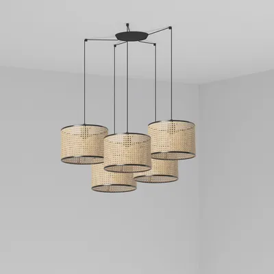 Produktbild von MAMBO Hängelampe schwarz/rattan ø320 5L 64314-48-5L