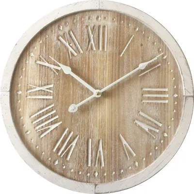 Produktbild von Rebecca Mobili Wanduhr mit römischen Ziffern aus braunem und weißem Holz ø 40 cm