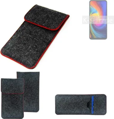 Produktbild von K-S-Trade Handy Schutz Hülle kompatibel mit UMIDIGI F3 Schutzhülle Handyhülle Filztasche Pouch Tasche Case Sleeve Filzhülle dunkelgrau roter Rand