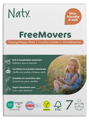 Obrázek produktu pro FreeMovers, plenkové kalhotky, velikost 7, pro děti od 16 kg, 16 kusů