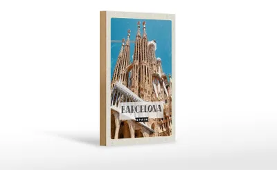 Produktbild von Holzschild Reise 12x18 cm Retro Barcelona Reiseziel Geschenk