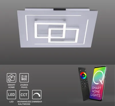 Produktbild von Selltec LED Deckenlampe Smart Home Q - LINEA CCT 40x40cm dimmbar per Fernbedienung Works with Alexa Aluminium Wohnzimmer, Esszimmer, Schlafzimmer 8180-95, 8180-79