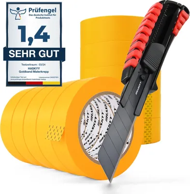 Produktbild von 10x Goldband 30mm x 50m Malerkrepp Abdeckband & Premium Cuttermesser