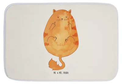 Produktbild von Mr. & Mrs. Panda Badezimmerteppich Katze Mittelfinger - Weiß - Geschenk, Genervt, Badvorleger, Cat, Badezimmer Matte, Tiger, badezimmermatte, Badläufer, Badematte, Cats