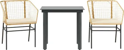 Produktbild von vidaXL 3-tlg. Garten-Essgruppe mit Kissen Braun Poly Rattan Glas