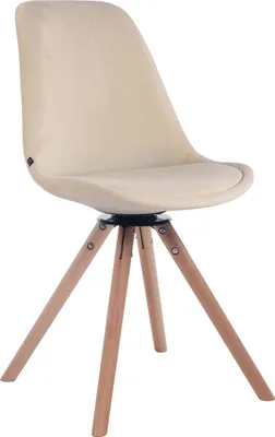 Productafbeelding van CLP Essstoel Troyes, fluweel, rond, draaibaar, met ronde houten poten, crème kleurig frame, natuurlijke kleur