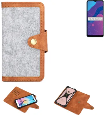 Produktbild von K-S-Trade Handyhülle kompatibel mit Huawei Honor Play 9A Schutzhülle Filz-Hülle Kunst-Leder hellgrau braun (1x)