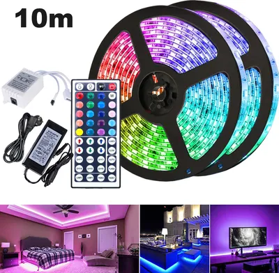 Immagine prodotto di Fiqops 10M striscia LED, striscia LED RGB 5050 SMD, striscia LED 30 LED, striscia LED non impermeabile (IP20), con 44 pulsanti di controllo remoto