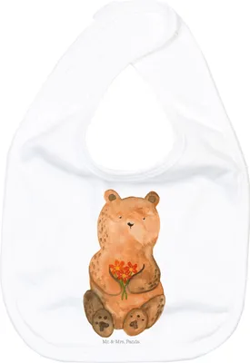 Produktbild von Mr. & Mrs. Panda Lätzchen Bär Dankbar - Weiß - Geschenk, Kinderlätzchen, Teddy, Sabber, Sabberlätzchen, Blumen, Dankeschön, Danke, Für Babys, Schlabberlatz