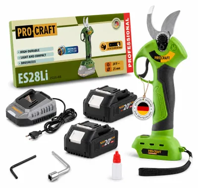 Imagen del producto de Tijeras de podar a batería Procraft ES28Li bb 20 V 25 mm + 2 baterías de 4,0 Ah + cargador