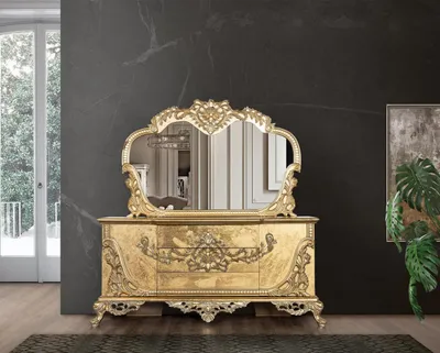 Produktbild von Set Kommode Spiegel Garnitur Kommoden Holz Gruppe Sideboard Möbel Barock