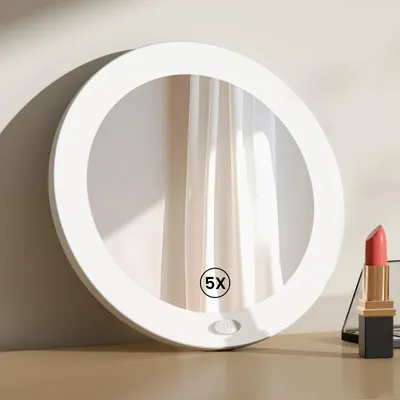 Make-upspiegel mit LED, 5-fach Vergrößerung, Ø 165 mm, Saugnapf