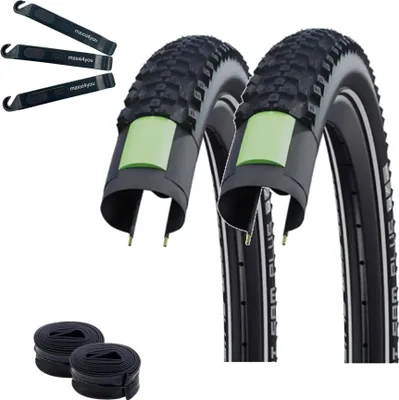 Produktbild von 2 x Schwalbe Smart Sam Plus Performance E-50 DD Greenguard Schwarz-Reflex 47-622 (28 x 1,85) + 2 x Schwalbe Schläuche AV17 inkl. maxxi4you Reifenheber