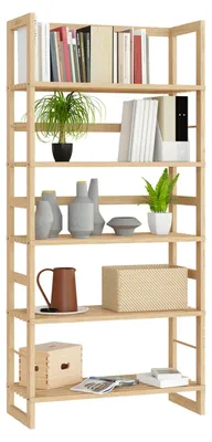 Produktbild von CASARIA® 2x Badregal Standregal Holz 5 Böden 58x27x136cm Groß Stehend Offen 50kg Belastbarkeit Kiefer Bad Badezimmer Küche Wohnzimmer Keller Regal Natur