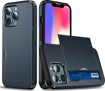 Produktbild von Mobigear Card iPhone 13 Pro Hülle Hardcase Backcover Stoßfest mit Kartenhalter - Blau