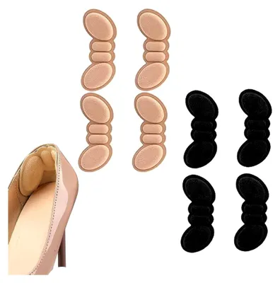 Produktbild von 8 Stück Fersenpolster in Schwarz und Beige, Blasenstopper für die Ferse, selbstklebende Fersenkissen, Schutz gegen Reibung, Ferseneinlagen für Männer und Frauen