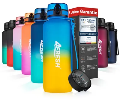 Immagine prodotto di Borraccia 4FRESH da 1500 ml in Tritan – Borraccia da un litro senza BPA con apertura a scatto, scala graduata e cinturino da trasporto