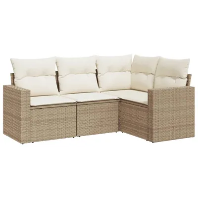 Produktbild von vidaXL 4-tlg. Garten-Sofagarnitur mit Kissen Beige Poly Rattan