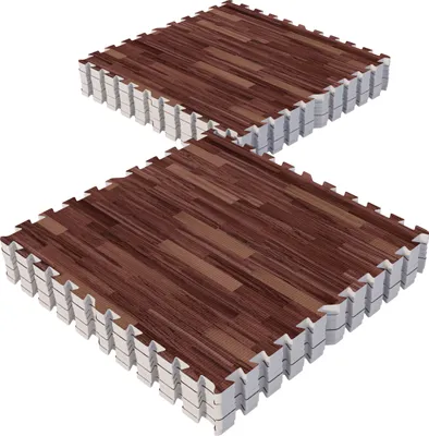 Produktbild von GORILLA SPORTS® Schutzmatten Set - 16 Matten, 60x60x1,2 cm, rutschfeste, EVA Schaumstoff, 5,76 m²,  Holzoptik Dunkel - Bodenschutzmatten Fitness, Bodenmatte, Puzzlematten, Unterlegmatte, Trainingsmatten