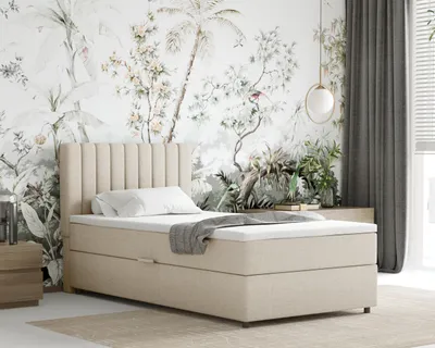 Produktbild von Boxspringbett 100x200 EVEREST, mit Topper, mit Bettkästen,  Einzelbett, Beige, Panda Möbel