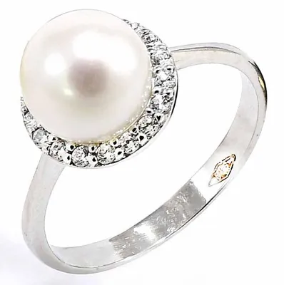 Produktbild von Ring 14K Weißgold Glare574 mit Zirkonia und Perle, hypoallergen, Größe 54