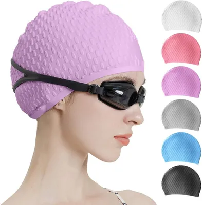 Produktbild von Silikon-Badekappe, bequeme Badekappe, ideal für lockiges, kurzes, mittellanges und langes Haar, Badekappe für Damen und Herren, Badekappen, die die Frisur in Form halten