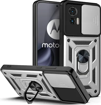 Produktbild von Motorola Edge 30 Neo Hülle mit Ring Ständer Halter Dia Kameraschutz TPU PC Schutzhülle für Motorola Edge 30 Neo Silber