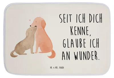 Produktbild von Mr. & Mrs. Panda Badvorleger Hunde Liebe - Weiß - Geschenk, Badteppich, badezimmermatte, Herz, Verliebt, Sprüche, duschmatte, Wunder, Optimitisch, Badematte, Hund