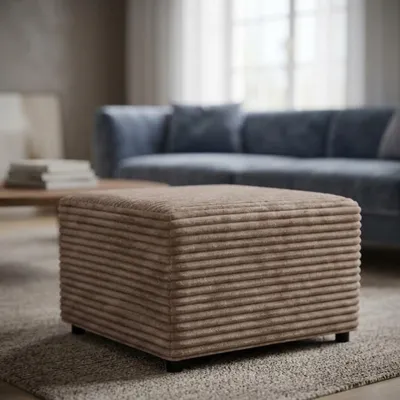 Produktbild von Pouf Sitzhocker 70x70 cm, Polsterhocker, Fußhocker Für Sessel, Sitzpouf, quadratischer Hocker für Wohnzimmer und Schlafzimmer, Cord, Hellbraun