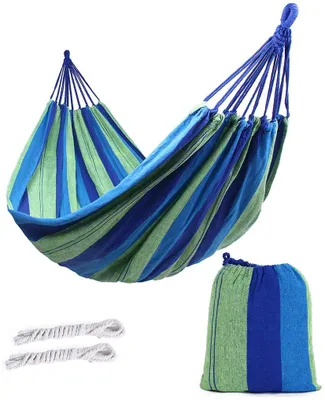 Produktbild von Outdoor-weicher Stoff brasilianische Hängematte doppelte Breite 2 Person Reisen Camping Hängematte V7010 (Blau)