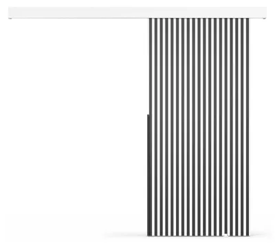 Produktbild von Schiebetür STEN 76/70 cm mit Lamellen Schiebetürsystem SoftClose Laufschiene Set Schwebetür SoftStop (Weiß / Schwarz)