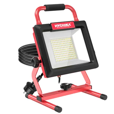 Zdjęcie produktu dla reflektor budowlany LED 100W, ultra-jasny reflektor LED HYCHIKA 12,000LM, wodoodporny reflektor LED IP66 na zewnątrz, obracany o 360°, kabel 5m, do warsztatu garażowego DIY [klasa energetyczna A+++]